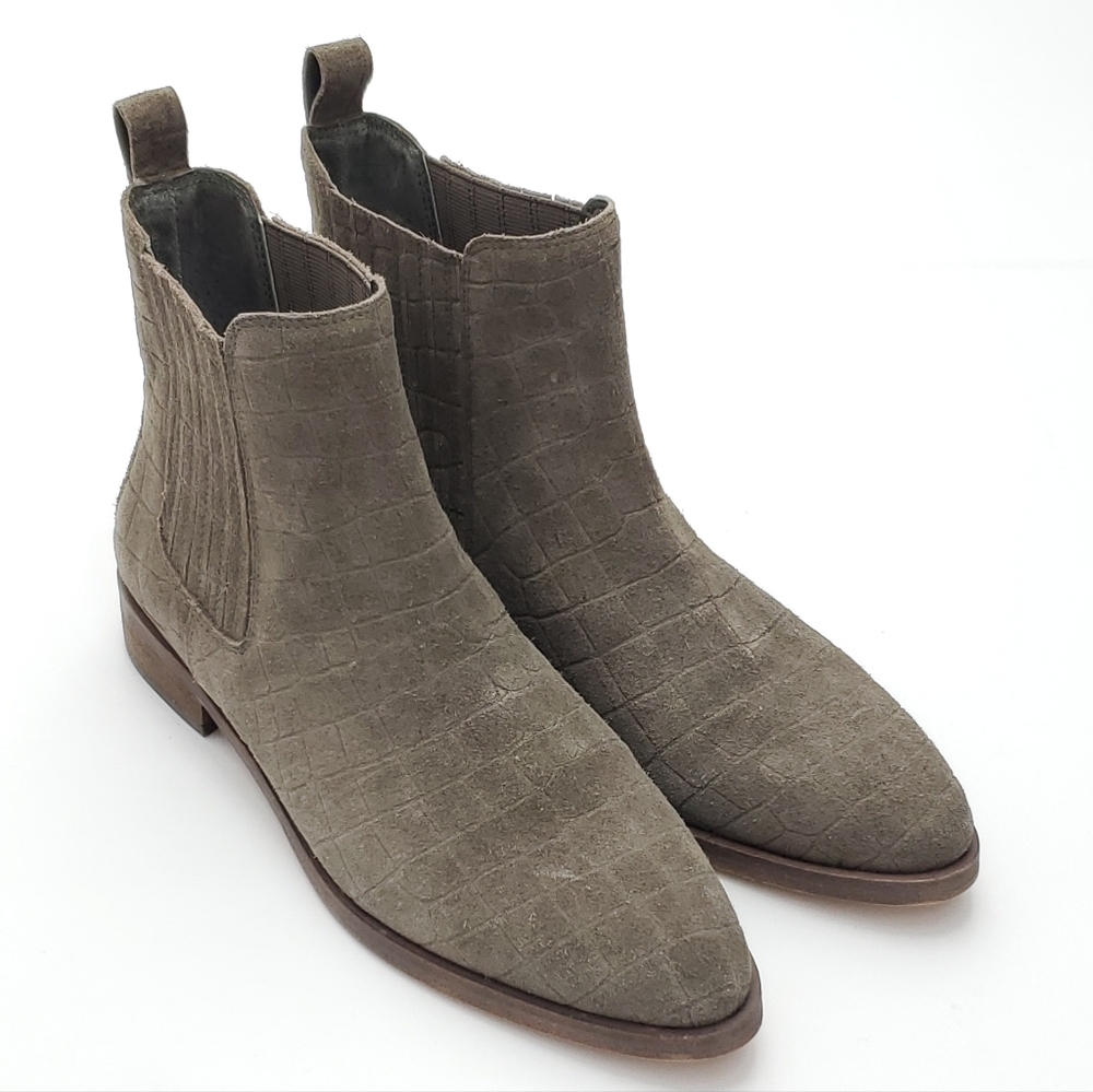 Vince Camuto Womens Leather Pull-On Ankle Boots Haventa Grey/Olive Croco Size 8M